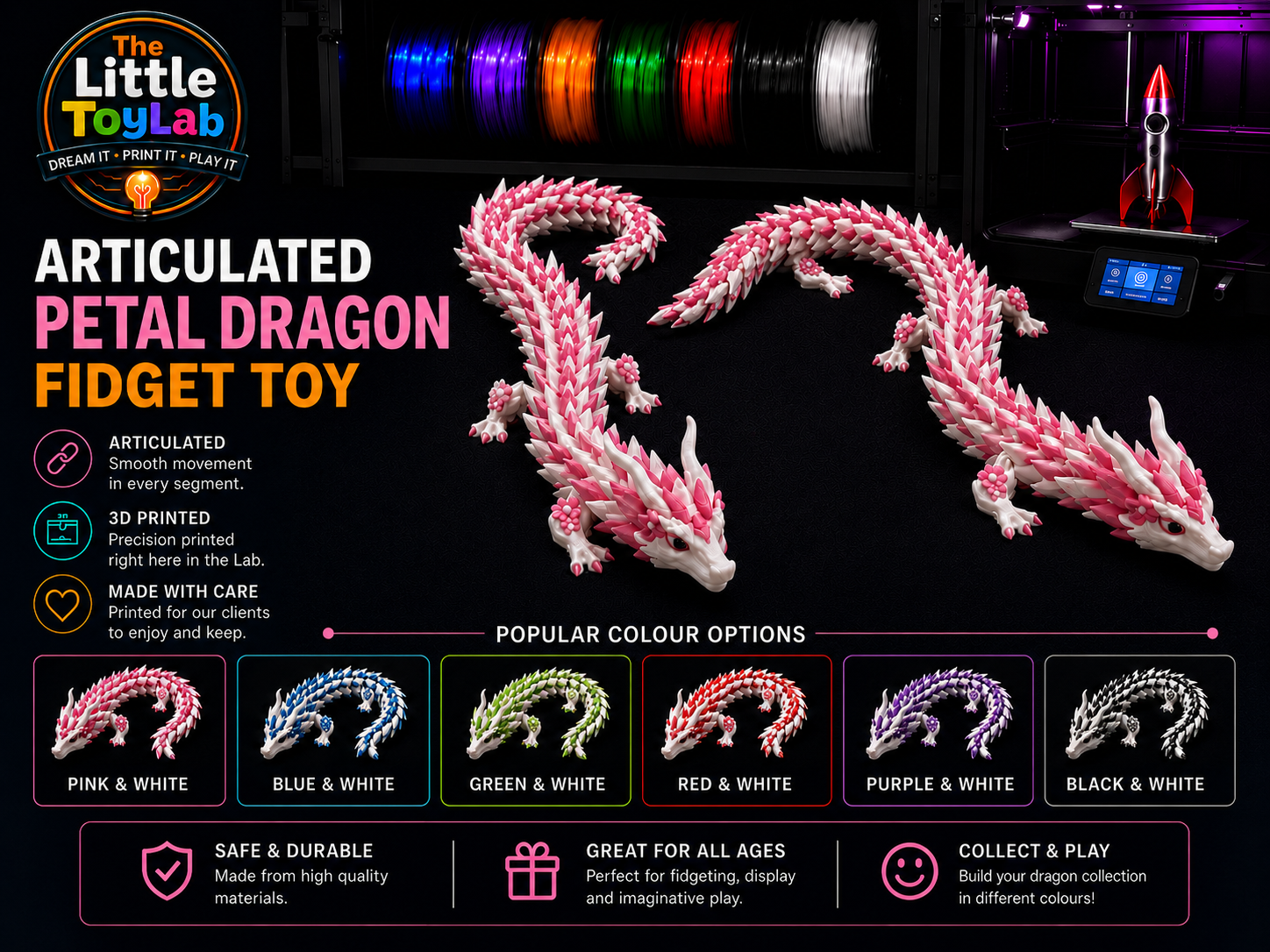 Pink and White Articulated Petal Dragon